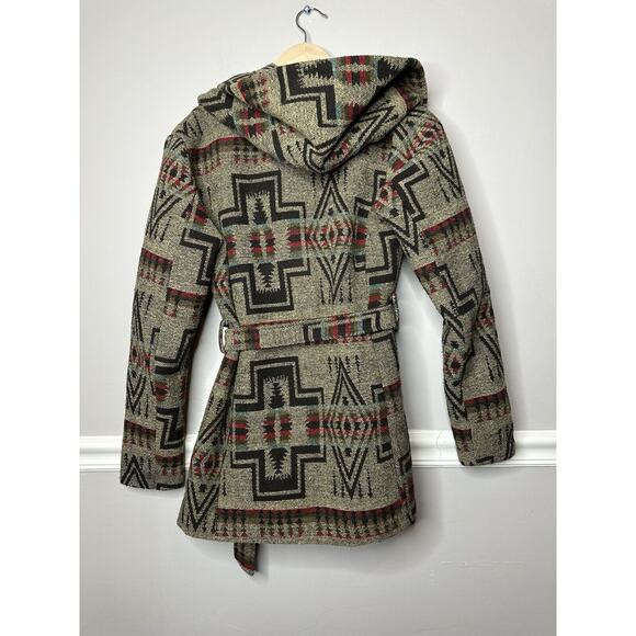 Mossimo Women's SP Tweed Aztec Winter-Fall Belted Coat With Hood Pockets Boho - Picture 8 of 11